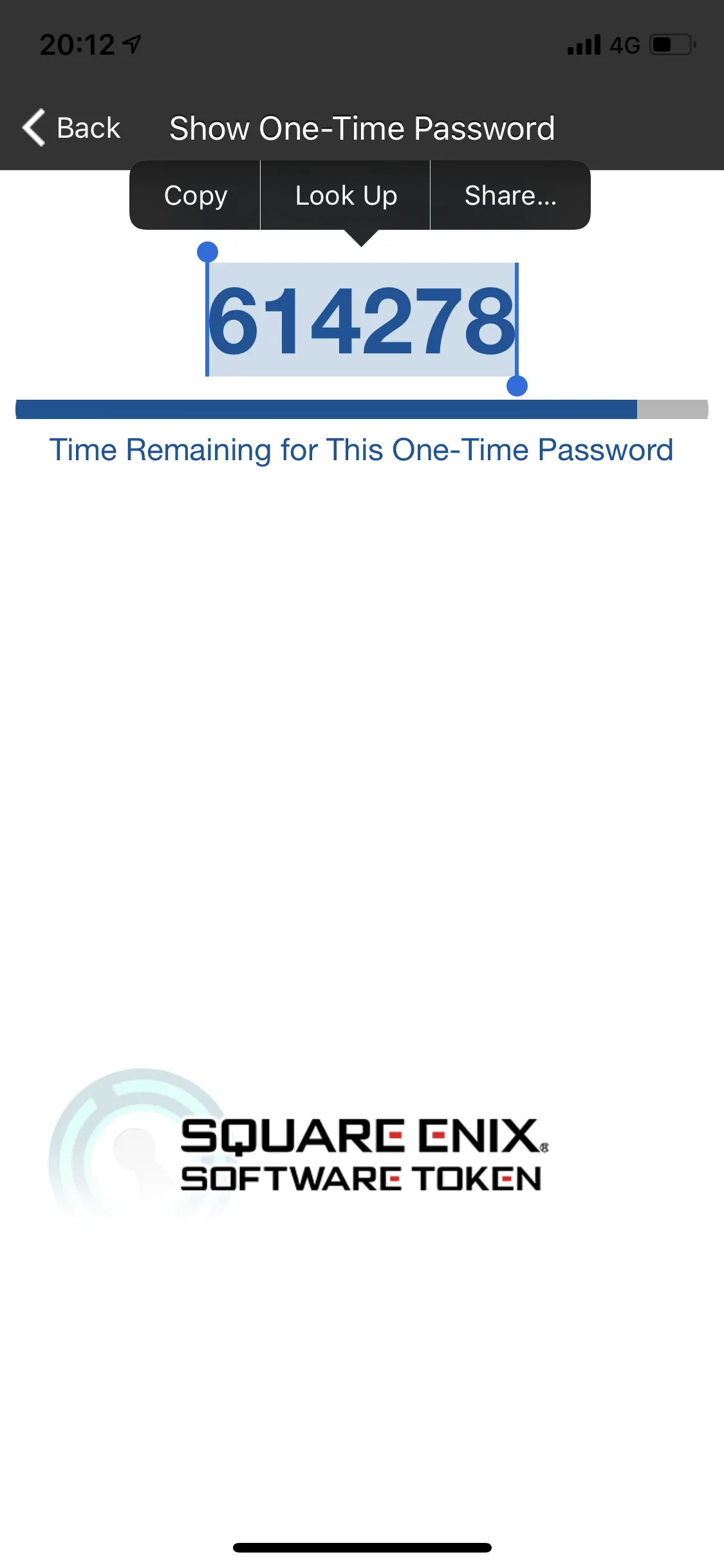 Official Goatcorp iOS screenshot for the XIVLauncher mobile OTP shortcut